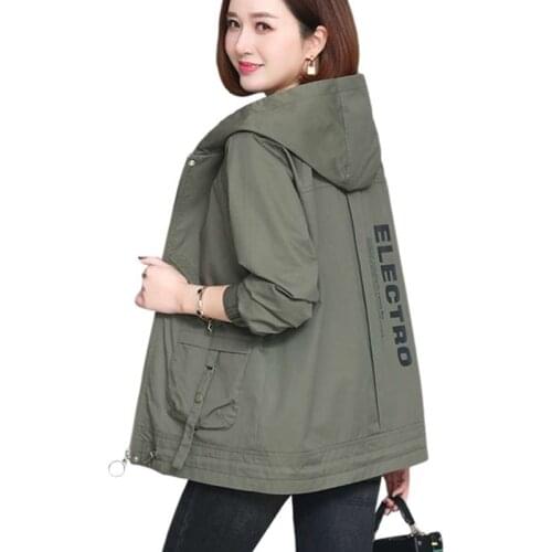 New Autumn Womens Jackets Long Sleeve Casual Windbreaker Female Hooded Basic Coat Zipper Lightweight Jacket Outerwear Plus Size