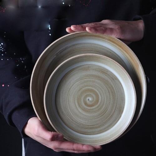 Japanese retro stoneware plate annual ring pattern coffee cup dinner plate dinner plate nostalgic handmade earthenware tableware