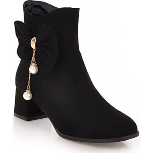 Big Size 9 10 11-17 boots women shoes ankle boots for women ladies boots shoes woman winter Solid color round head side zipper