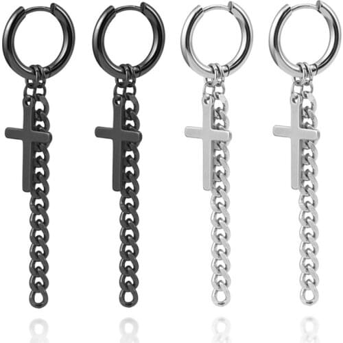 100% Stainless Steel korean Punk Women Men Drop Earring Black Cross Long Chain Geometry Piercing Hanging Dangle Earrings 2020