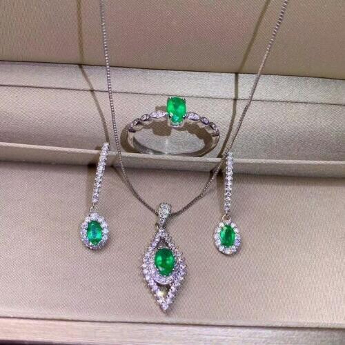 SHILOVEM 925 sterling silver Natural Emerald rings pendants stud earrings classic fine Jewelry wedding women jctz04060305agml