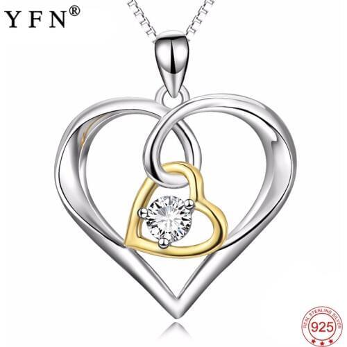 925 Sterling Silver Necklace Women Double Love Heart Luxury Pendants Necklaces Fashion Jewelry & Accesoories For Gifts PYX0381