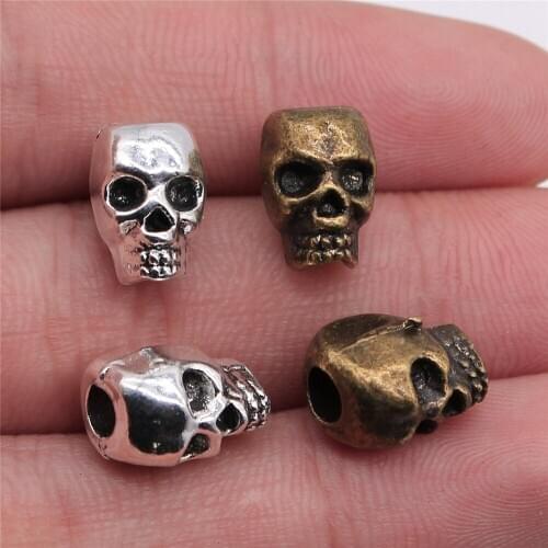 10pcs 12x11mm Skull Big Hole Beads Fit Bracelet Skull European Big Hole Bead Charm Death Skull Head For DIY Necklace