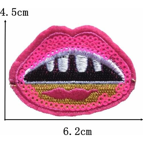 10pcs/lot Pink Lips Embroidery Patches for Clothes DIY Sewing Accessories Iron on Embroidered Appliques Sequins Clothes Stickers