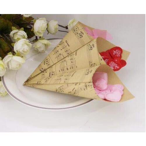 100pcs Creative Brown Musical Notes Kraft Paper Flower Cones Candy Boxes Ice Cream Cones Party Gift Box Wedding Favors Decor