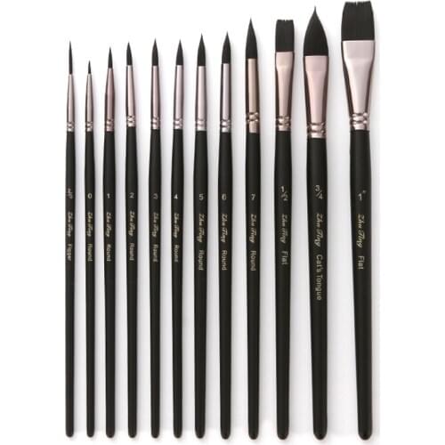 12pcs Nylon Hair Wooden Handle Watercolor Paint Brush Pen Set DIY Oil Acrylic