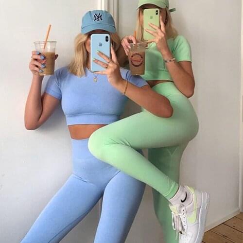 2021 New 4PCS Fitness Sport Tights Women Yoga Sets Seamless Sports Clothing High Waist Breathable Gym Leggings Workout Wear