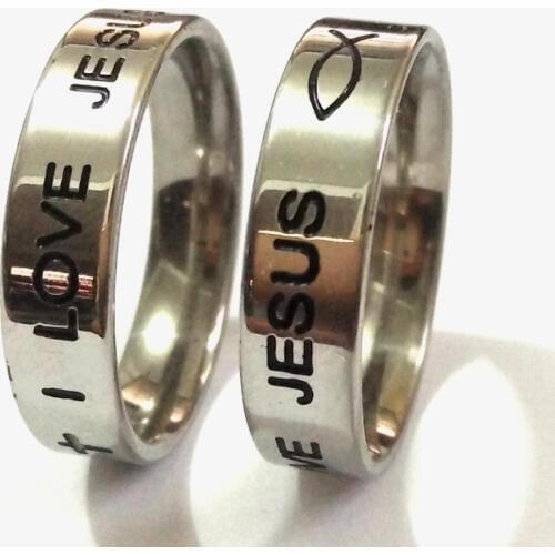 36PCS engrave I LOVE JESUS Stainless Steel Band Rings FISH CROSS Etched drop oil filled SS316L Mens Religous Rings