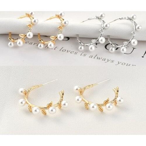 Free Shipping 10pcs Fashon Round White Pearls Paved Gold Silver Tone Plated Metal Alloy Stud Earrings Ornament Studings Craft