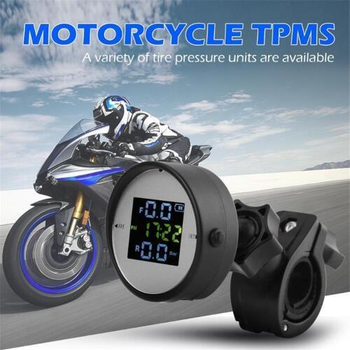 Wireless LCD Motorcycle Tire Pressure Monitoring System TPMS External Sensor Realtime Monitor Time Display
