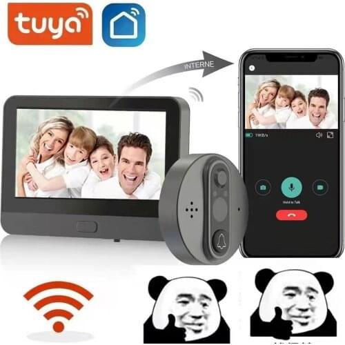 2MP 1080P Tuya Wireless WIFI Doorbell Two Way Intercom 4.3 inch Screen Visual Door Viewer Motion Detection Video Door Phone