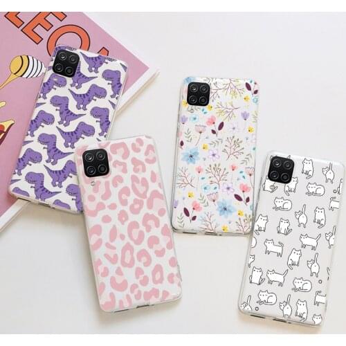 Case For Samsung Galaxy A12 Capa 6.5" Silicone Clear Transparent TPU Flower Animal Case For Samsung A12 A 12 A125F Bumper Fundas