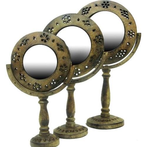 Decorative Antique Mirror, Wooden Stand - Set of 3, Large,Medium,Small Size - Handmade, vintage Gift, Quality Durable Material