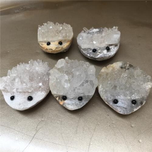 Hot sale natural clear quartz crystal cluster hedgehog reiki healing hand carved furnishing articles