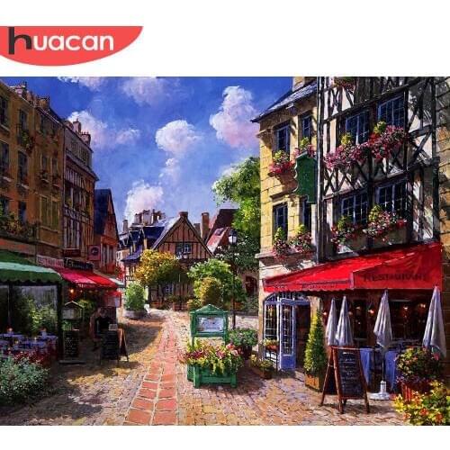 HUACAN Painting By Numbers Street Scenery HandPainted Kits Drawing Canvas DIY Oil Pictures By Numbers CityLandscape Home Decor