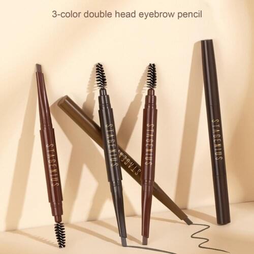 Double Head Eyebrow Pencil Waterproof Sweatproof Brow Natural Long Lasting Brow Definer Black Eyebrow Pen for Professional Salon