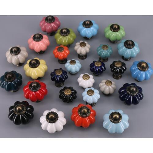 1x Ceramic Rustic Pumpkin Ceramic Knobs for Wardrobe Kids Bedroom Porcelain Handles Cupboard Knob Dresser Pulls Jewelry box Knob