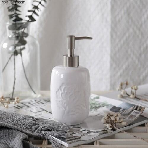 White Flower Printing Ceramic Liquid Soap Dispenser Hand Soap Dispenser Bottle Shampoo Bottle Lotion Bottle Bath Accessories