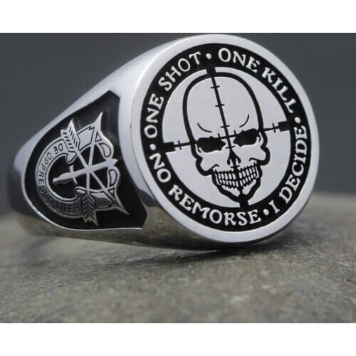Sniper Rifle One Shot One Kill Army Special Force Military Genuine 925 Sterling Silver Ring