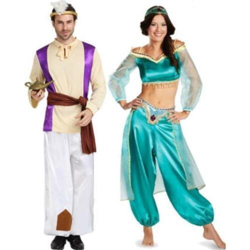 Halloween Aladdin Costume Princess Jasmine Costumes for Adult Men Women Couple Arabian Clothing King of Arabia Masquerade Dress