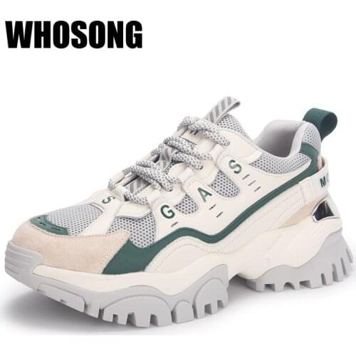 Cowhide Women Sport Sneakers Woman Slip On Casual Sneakers Ladies White Chunky Sneakers Female Brand Platform Shoes Trainers New