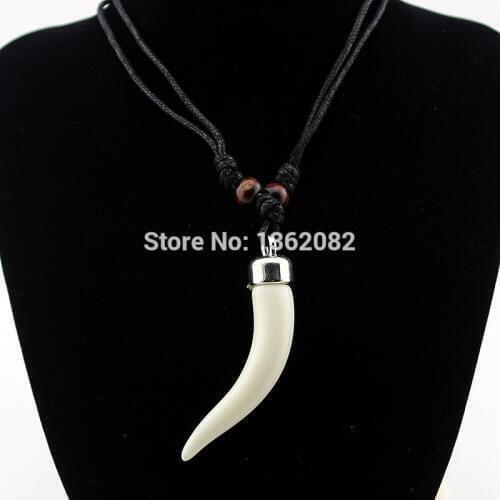 Fashion Men Womens Jewelry Imitation Yak Bone Wolf Tooth Pendant Necklace Acrylic Elephant Teeth Amulet Necklace MN580