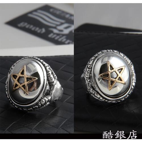 Man' ring index finger Thai silver rings retro personality fashion five-pointed star 925 sterling silver ring jewelry