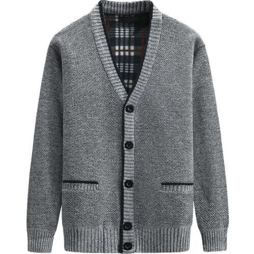MANS Sweater Cardigan Brushed and Thick Sweater Youth Loose and Plus-sized V-neck Sweater MENS Outerwear