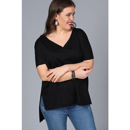 New Season Fashion Plus Size Oversized Short Slevee Basic Blouse Natural Viscose Soft Elastic Fabric