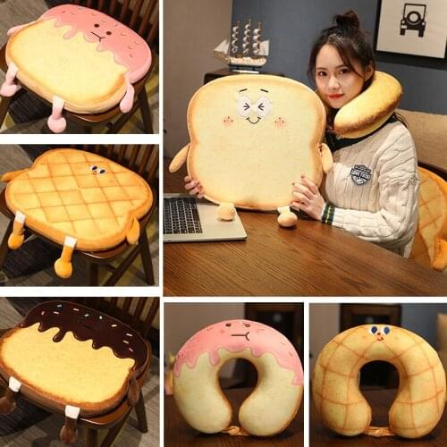 1pcs Kawaii Bread Neck Pillow Plush Soft Smile Cheese/Toast Seat Pad Slow Rebound Car Pillow/ Cushion Ice Cream Food Gifts