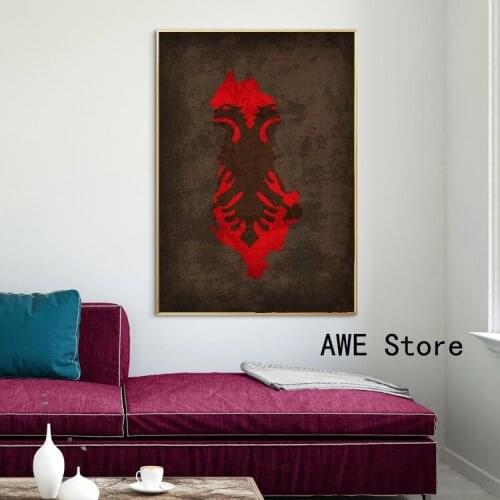 Retro Albania Country Flag Map Posters and Prints Decor Wall Art Pictures Canvas Painting Office Home Decor High resolution