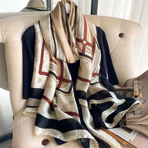 Luxury brand Autumn and spring women New style Fashion Color matching Print silk scarf lady Popular headcloth beach shawl