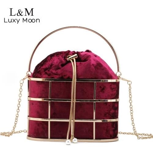Luxury Evening Clutch Wedding Bridal Mini Metal Hollow Out Bucket Purses And Handbags Fashion Brand Chain Shoulder Bag Sac X568H