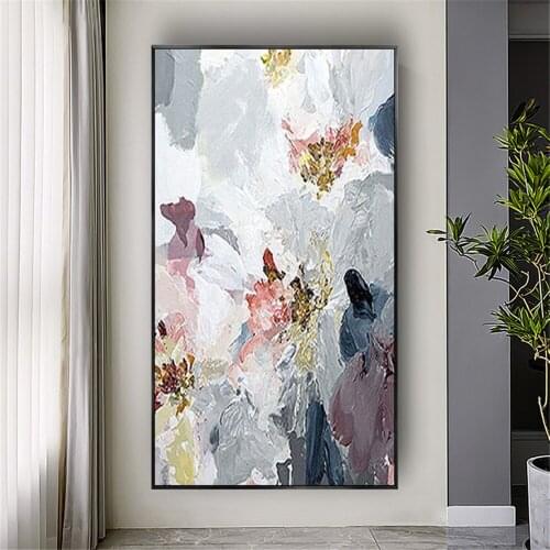 Hand Made Oil Painting On Canvas Abstract Oil Painting Vertical Modern Canvas Wall Art Living Room Decoration Flower Picture