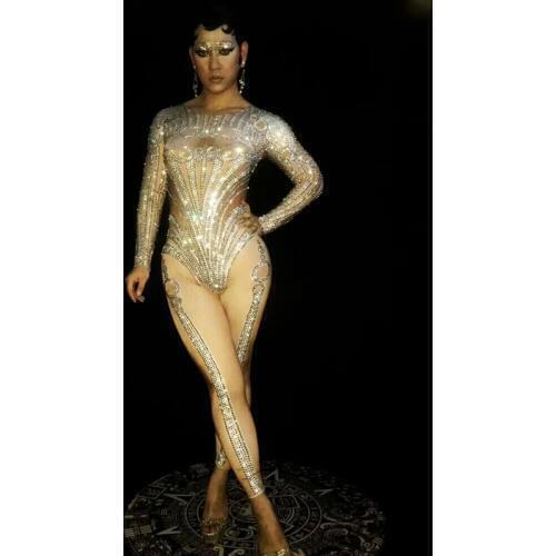 Sexy rhinestone water drill, the elastic conjoined stage nightclub concert singer, singer, dancer and costume