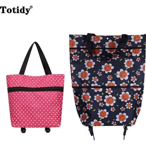 Folding Shopping Pull Cart Trolley Bag On Wheels Foldable Shopping Bags Reusable Grocery Bags Food Organizer Vegetables Bag
