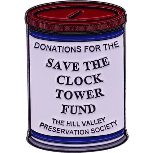Save The Clock Tower Donation Can Lapel Pin Back To The Future Movie Prop Replica