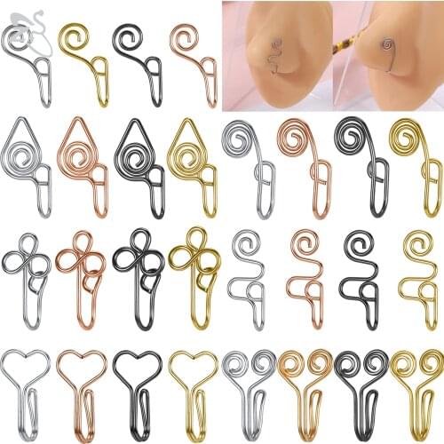 ZS Stainless Steel Spiral Fake Nose Ring Rose Gold plated Cuff No Piercing Nose Ring Punk Clip On Fake Nose Piercing Ear Clip