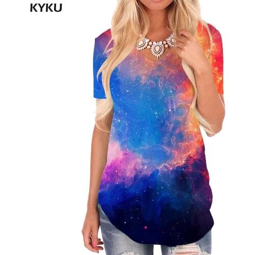 KYKU Galaxy T Shirt Women Nebula Shirt Print Universe V-neck Tshirt Space T-shirts 3d Womens Clothing Fashion Casual Tops Style
