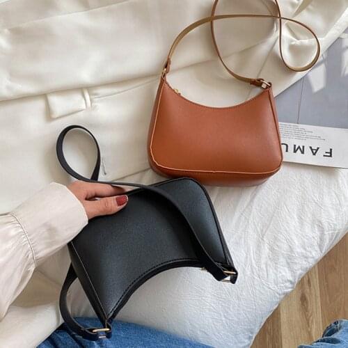 Womens Bag 2021 Cheap High Quality Female Handbags Retro Solid Color PU Leather Shoulder Underarm Bag Ladies Shopper Hobos Bag