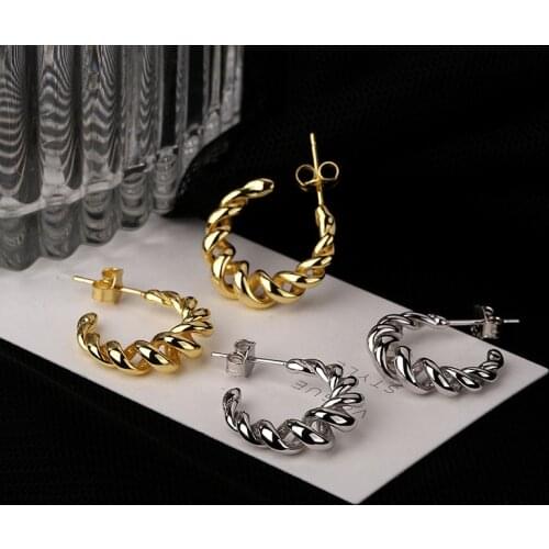 Silvology 925 Sterling Silver Spiral Weave Stud Earrings for Women Twist Line Western Style Simple Earrings Aesthetics Jewelry