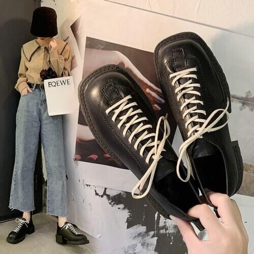 Women Single Shoes PU Leather Chunky Heels Ladies Platform Woman Pumps Slip On 2021 Spring Metal Buckle Fashion Female Footwear