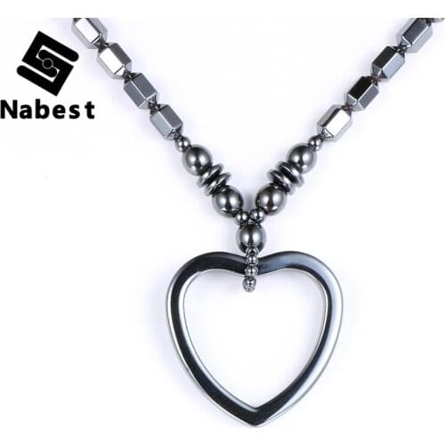 Women Natural Stone Hematite Hollow Love Heart Pendant Necklace Hematite Faces Beads Clavicle Chain Necklaces Choker Jewelry