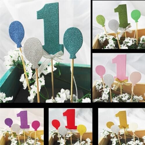 1Set Glitter Numbers Personalized Number One Cake Topper Kit Wedding Babyshower Birtay Cupcake Party Decorations
