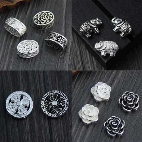 100% 925 Sterling Silver Craft Vintage Spacer Beads Elephant/Flower/Star Designer Silver Charm Beads DIY Jewelry Making Findings