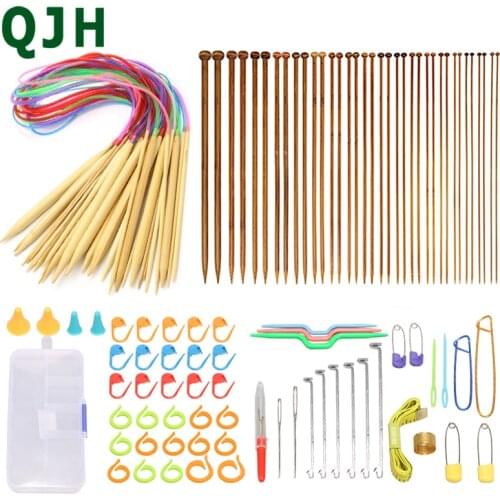 100PCS/111PCS/Set 36cm Single Pointed Knitting Needles Pins Straight Bamboo needles DIY Weaving Tool 2.0mm-10mm