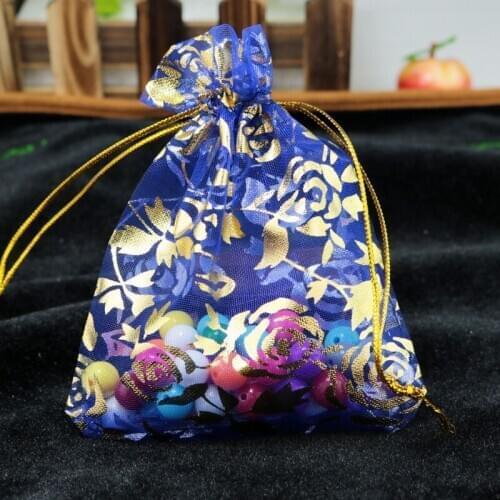 100pcs 7x9cm Drawable Organza Bags Rose Royal Blue color Wedding Christmas Gift Bag Jewelry Packaging Bags Pouches