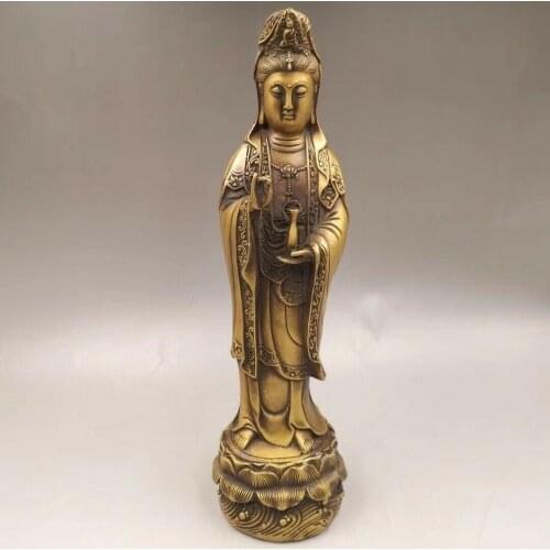13.3“ Chinese Antique Old copper to create wealth lucky Guanyin Home decoration