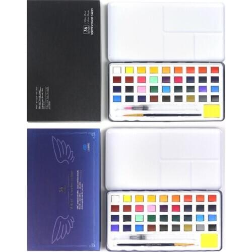 36 Colors Foldable Portable Solid Pigment Watercolour Paint Essential Set for Artists Students