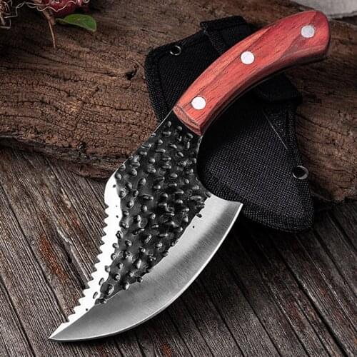 5" Inch AXE Knife Purpose Double-edged Fishing Filleting Knife Camping Jungle Self-defense Axe Butcher & Nylon Protective Cover